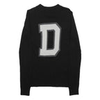 DKNY Womens Black Bold D Logo Plain Wool Blend Jumper Crew Neck XS Knitwear