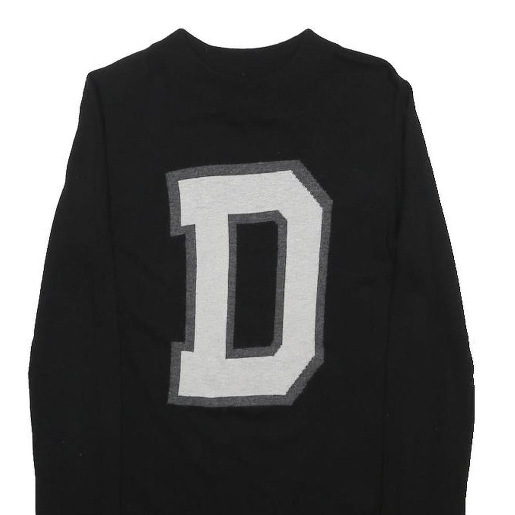 DKNY Womens Black Bold D Logo Plain Wool Blend Jumper Crew Neck XS Knitwear