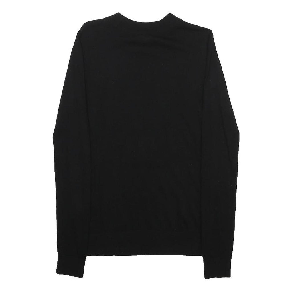 DKNY Womens Black Bold D Logo Plain Wool Blend Jumper Crew Neck XS Knitwear