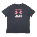 UNDER ARMOUR Mens Black Red Logo Graphic T-Shirt 2XL Short Sleeve Crew Neck