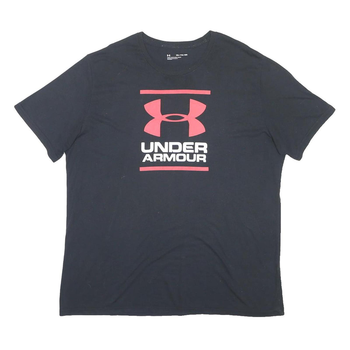 UNDER ARMOUR Mens Black Red Logo Graphic T-Shirt 2XL Short Sleeve Crew Neck