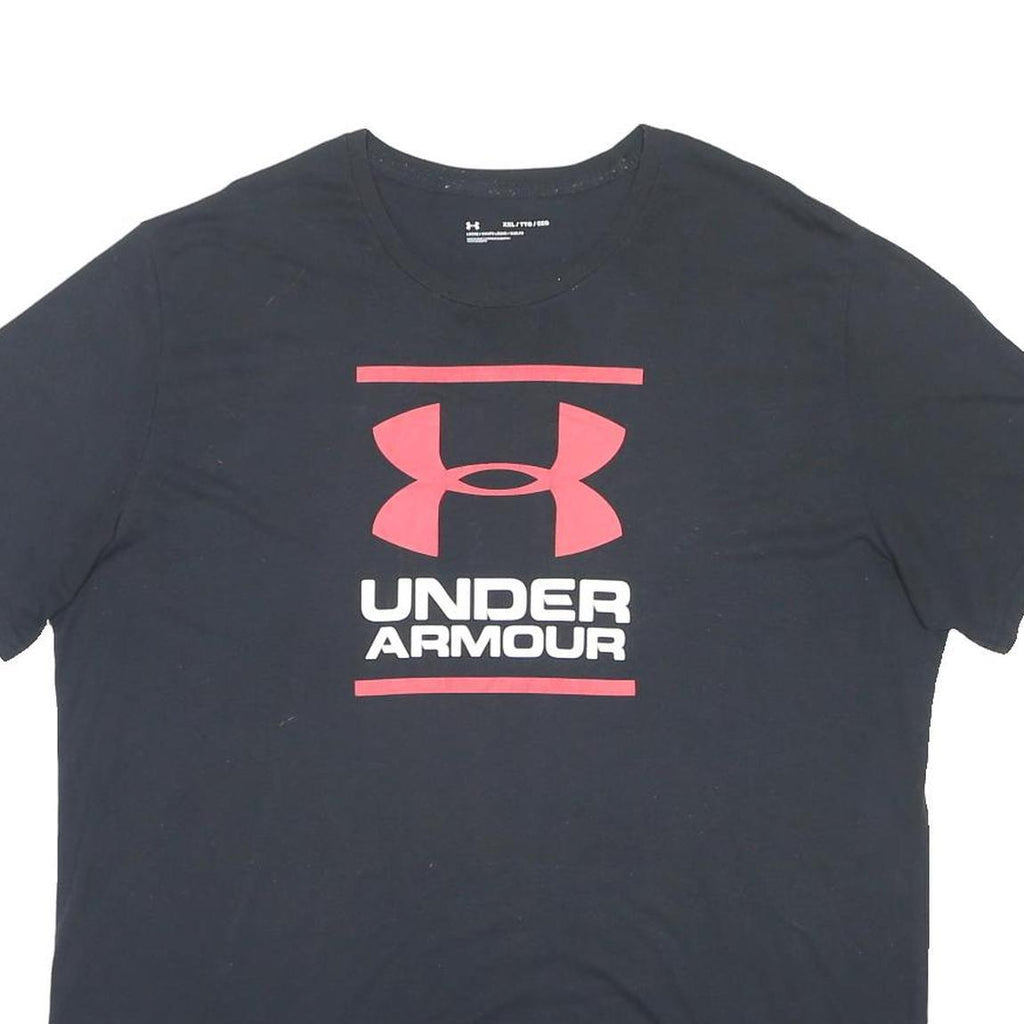 UNDER ARMOUR Mens Black Red Logo Graphic T-Shirt 2XL Short Sleeve Crew Neck