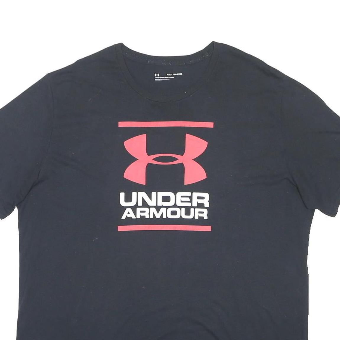 UNDER ARMOUR Mens Black Red Logo Graphic T-Shirt 2XL Short Sleeve Crew Neck