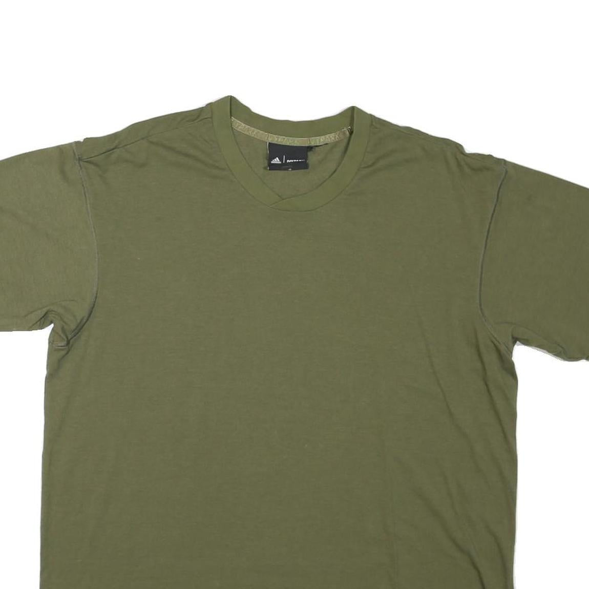ADIDAS Mens Green L T-Shirt Crew Neck Short Sleeve Cotton Blend Casual Sport