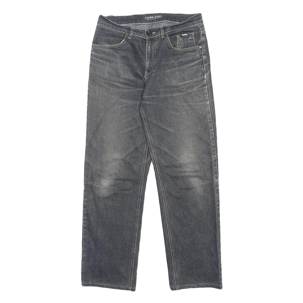 CROWN JEANS Mens Regular Fit Straight Grey Cotton Blend Denim Medium W32 L30