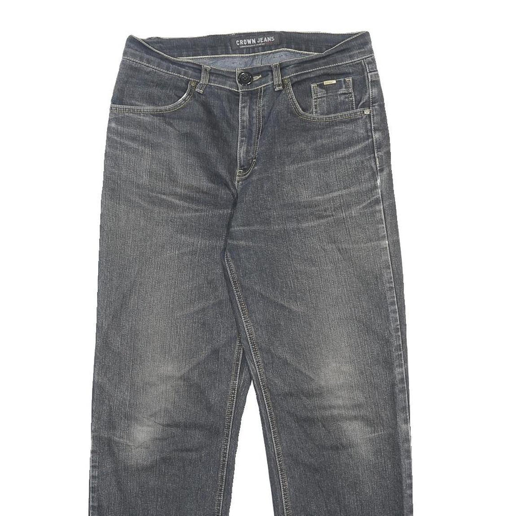 CROWN JEANS Mens Regular Fit Straight Grey Cotton Blend Denim Medium W32 L30