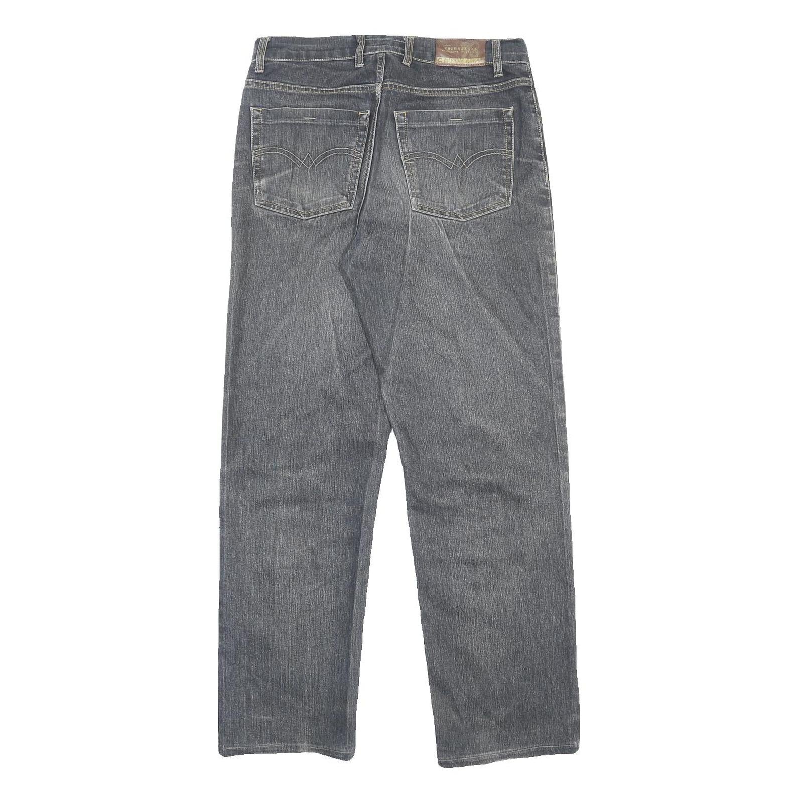 CROWN JEANS Mens Regular Fit Straight Grey Cotton Blend Denim Medium W32 L30