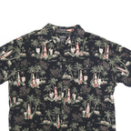 ST JOHNS BAY Mens Black Cotton 2XL Hawaiian Shirt Tropical Print Relaxed Fit