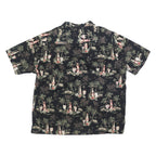 ST JOHNS BAY Mens Black Cotton 2XL Hawaiian Shirt Tropical Print Relaxed Fit