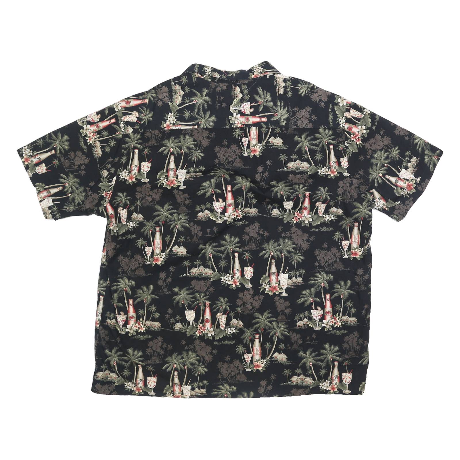ST JOHNS BAY Mens Black Cotton 2XL Hawaiian Shirt Tropical Print Relaxed Fit