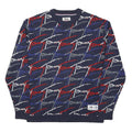 HILFIGER DENIM Mens Navy Blue Patterned Cotton Blend Jumper Crew Neck Basic Knit