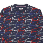 HILFIGER DENIM Mens Navy Blue Patterned Cotton Blend Jumper Crew Neck Basic Knit