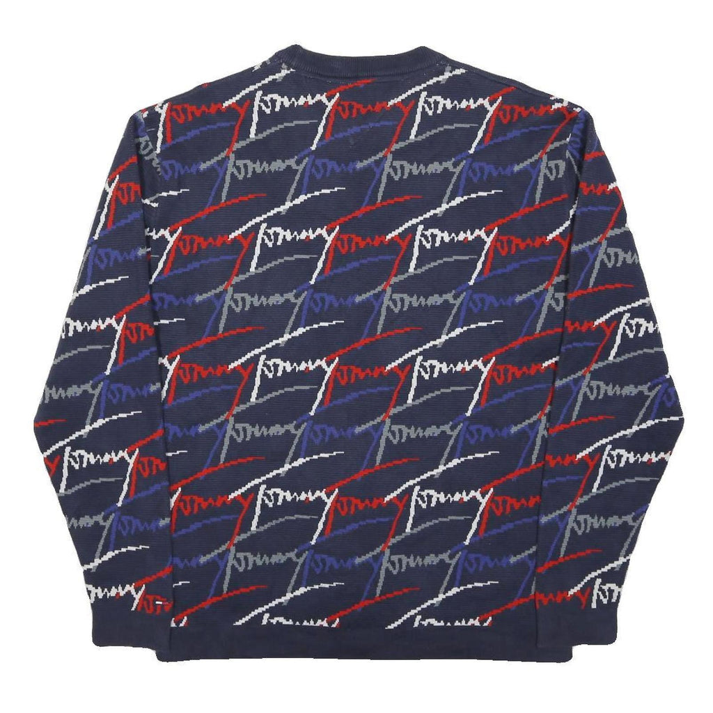HILFIGER DENIM Mens Navy Blue Patterned Cotton Blend Jumper Crew Neck Basic Knit