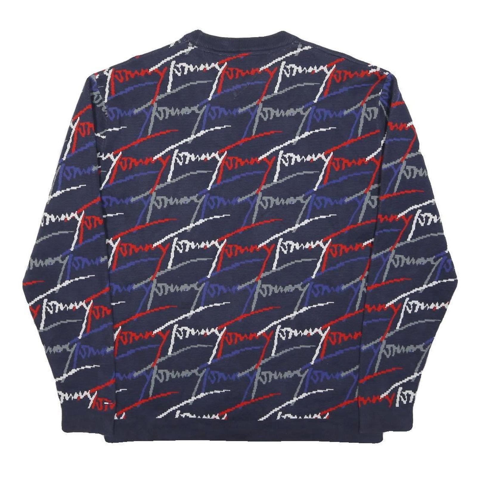HILFIGER DENIM Mens Navy Blue Patterned Cotton Blend Jumper Crew Neck Basic Knit