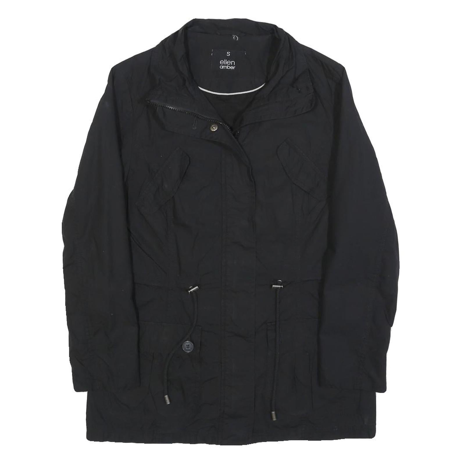 ELLEN AMBER Womens Black Jacket S Cotton Blend Zip Utility Casual Lightweight