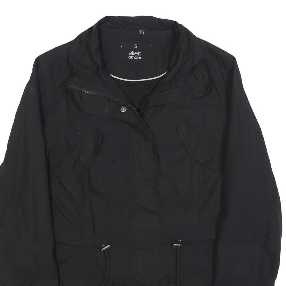 ELLEN AMBER Womens Black Jacket S Cotton Blend Zip Utility Casual Lightweight