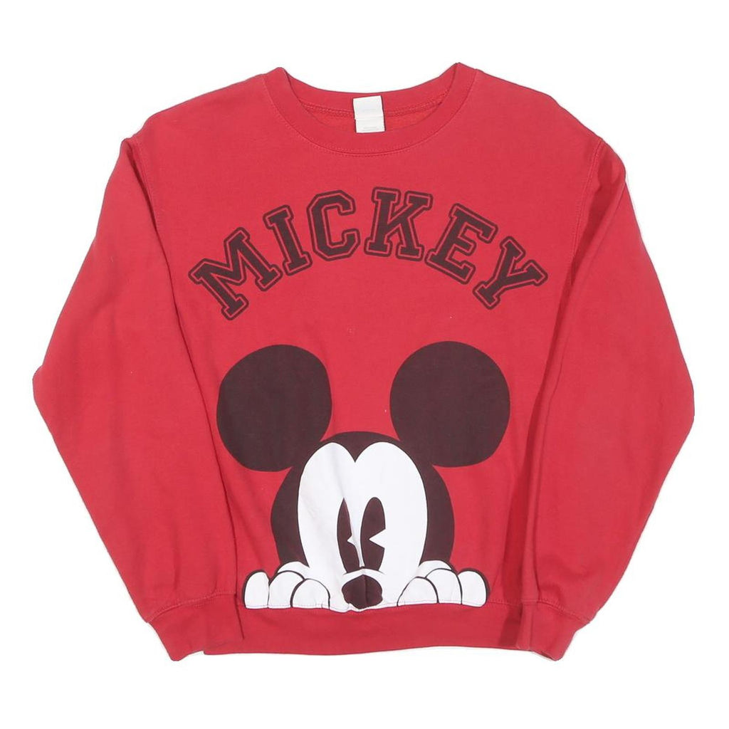 DISNEY Womens Red Mickey Crew Neck XS Cotton Sweatshirt Casual Pullover