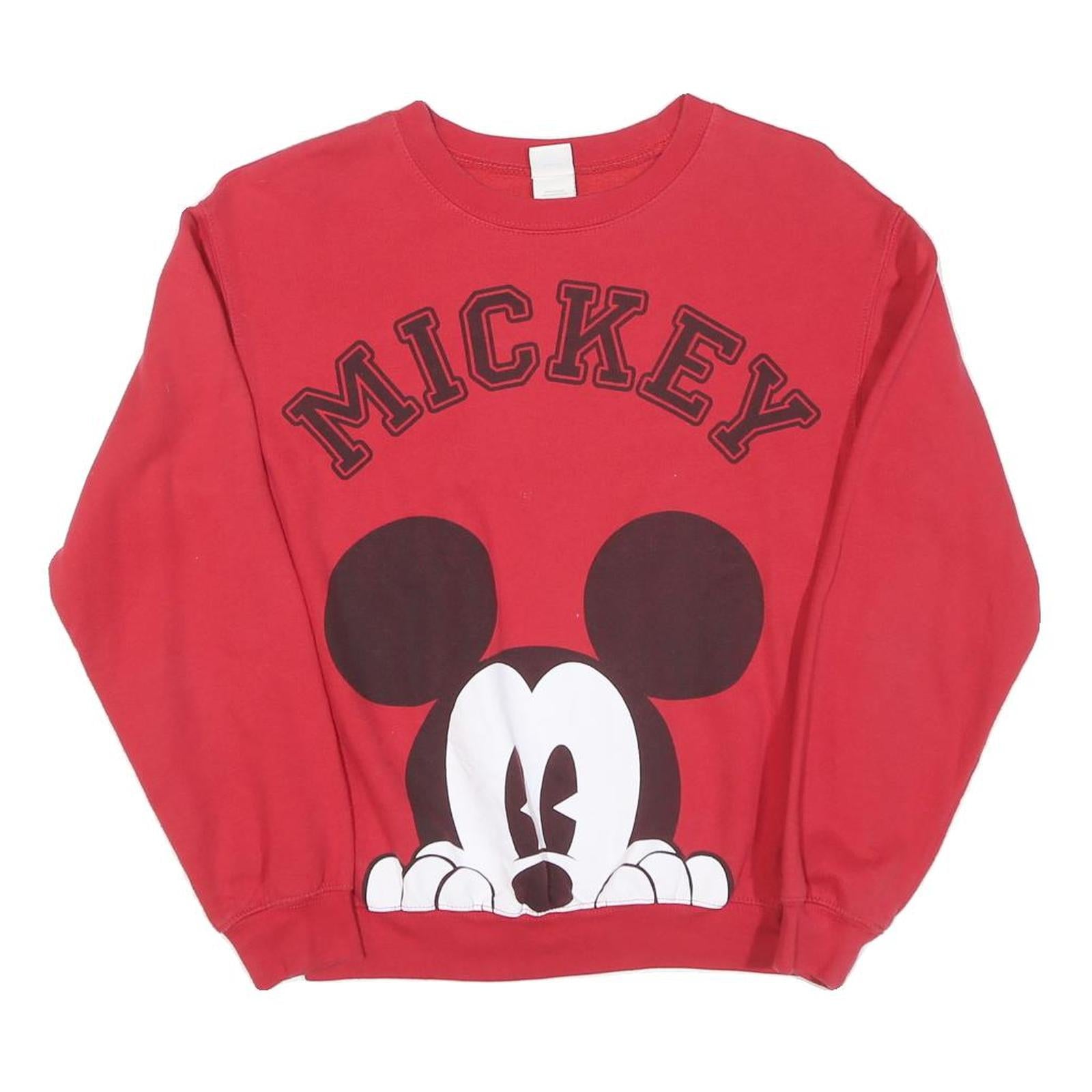 DISNEY Womens Red Mickey Crew Neck XS Cotton Sweatshirt Casual Pullover