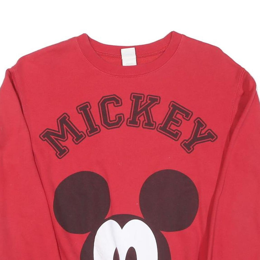 DISNEY Womens Red Mickey Crew Neck XS Cotton Sweatshirt Casual Pullover