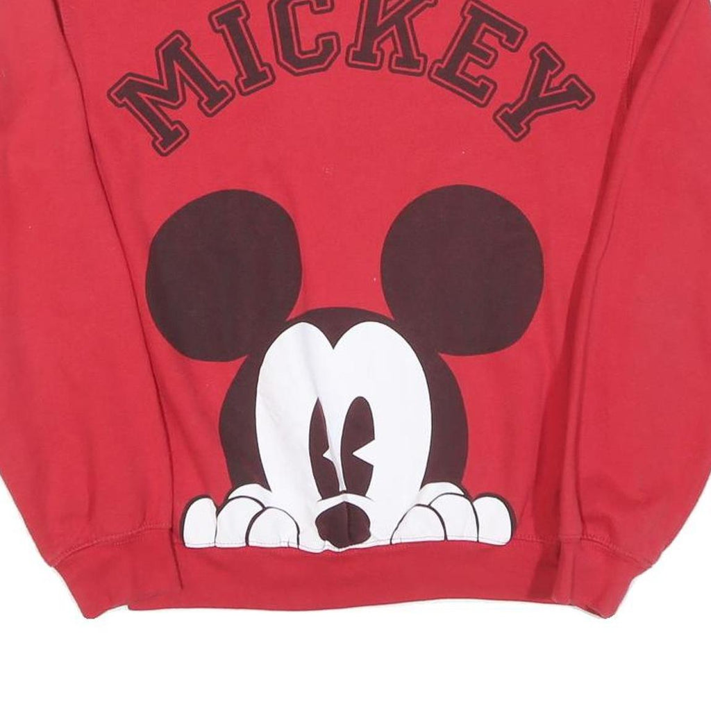 DISNEY Womens Red Mickey Crew Neck XS Cotton Sweatshirt Casual Pullover