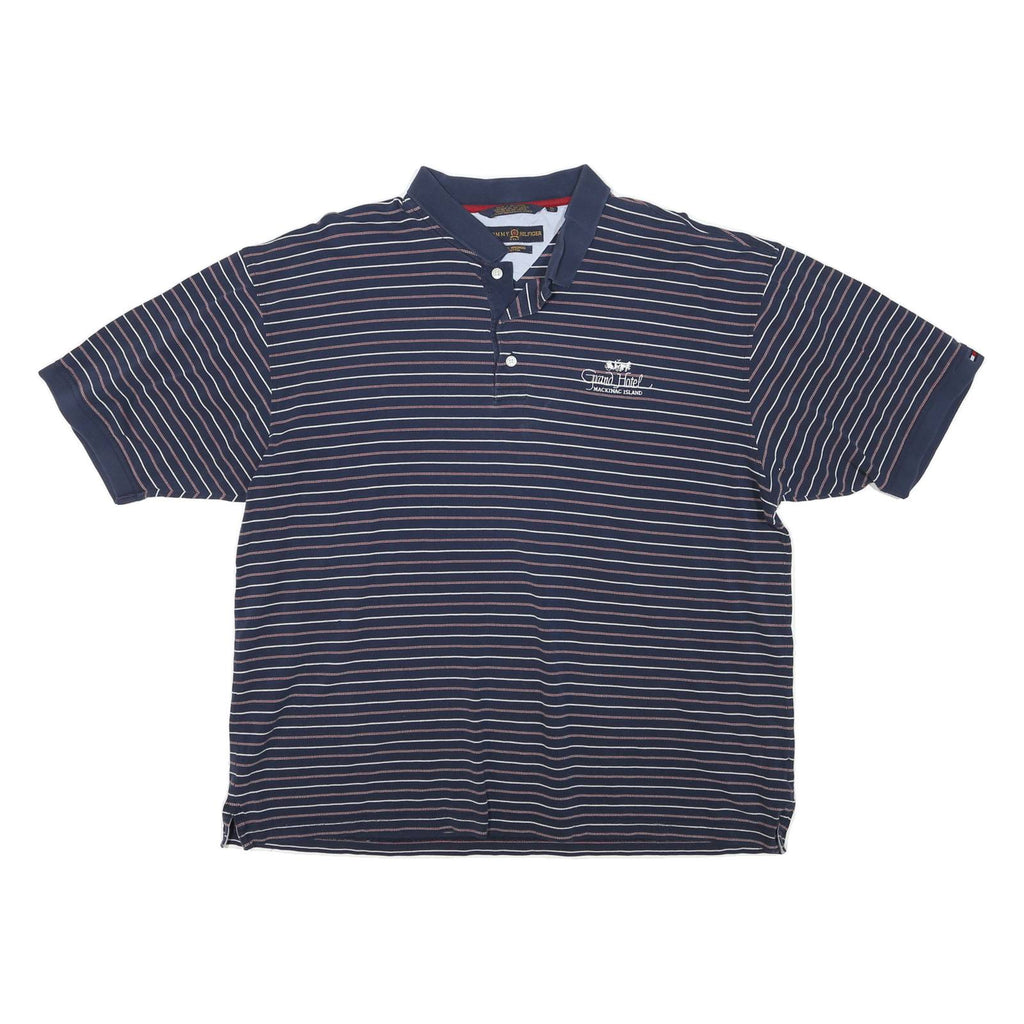 TOMMY HILFIGER Mens Blue Striped Short Sleeve Polo Shirt XL Cotton Jersey Band