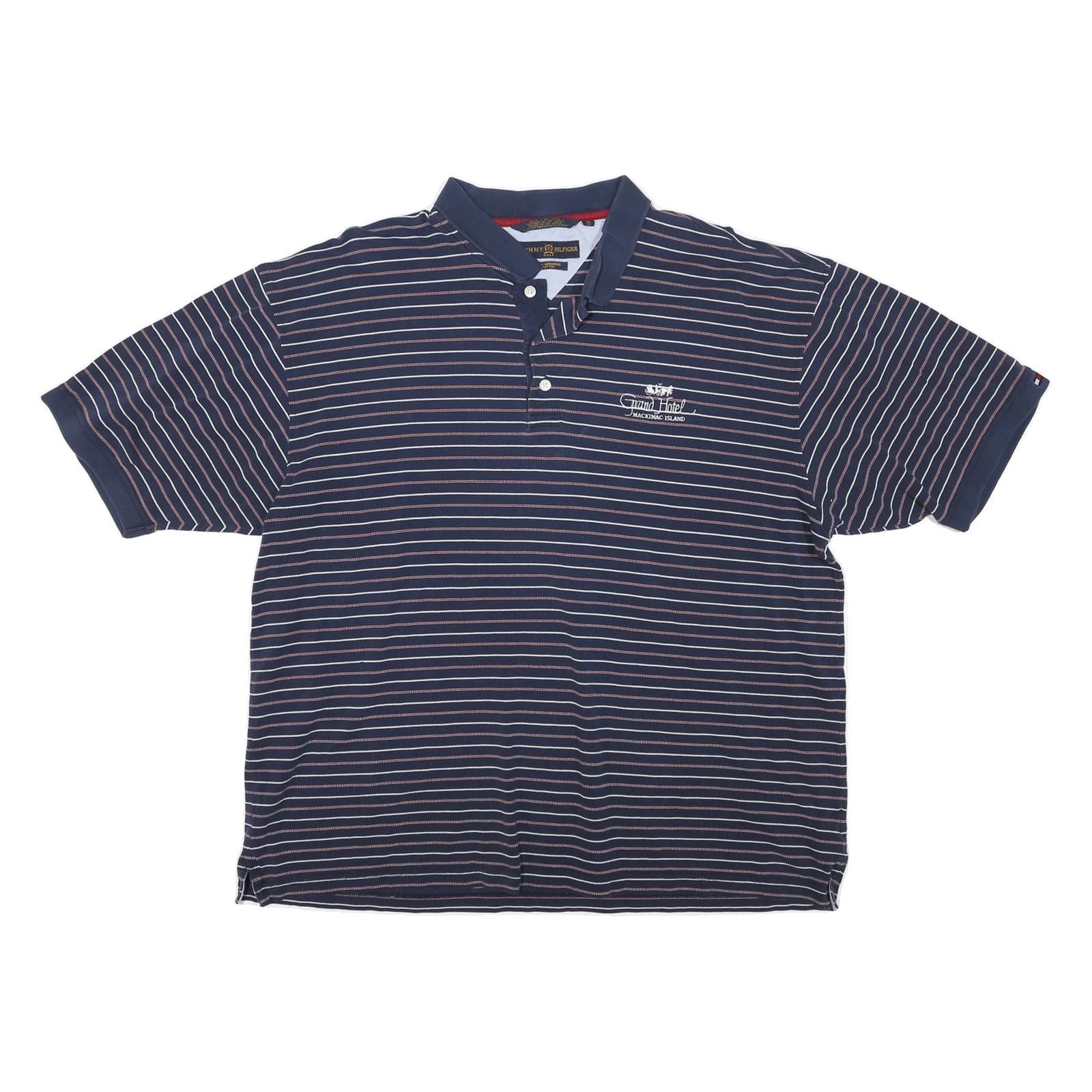 TOMMY HILFIGER Mens Blue Striped Short Sleeve Polo Shirt XL Cotton Jersey Band