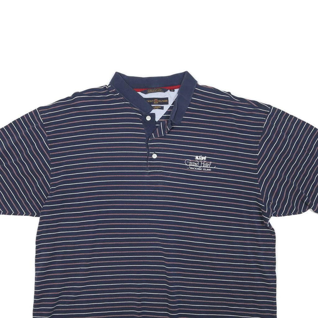 TOMMY HILFIGER Mens Blue Striped Short Sleeve Polo Shirt XL Cotton Jersey Band