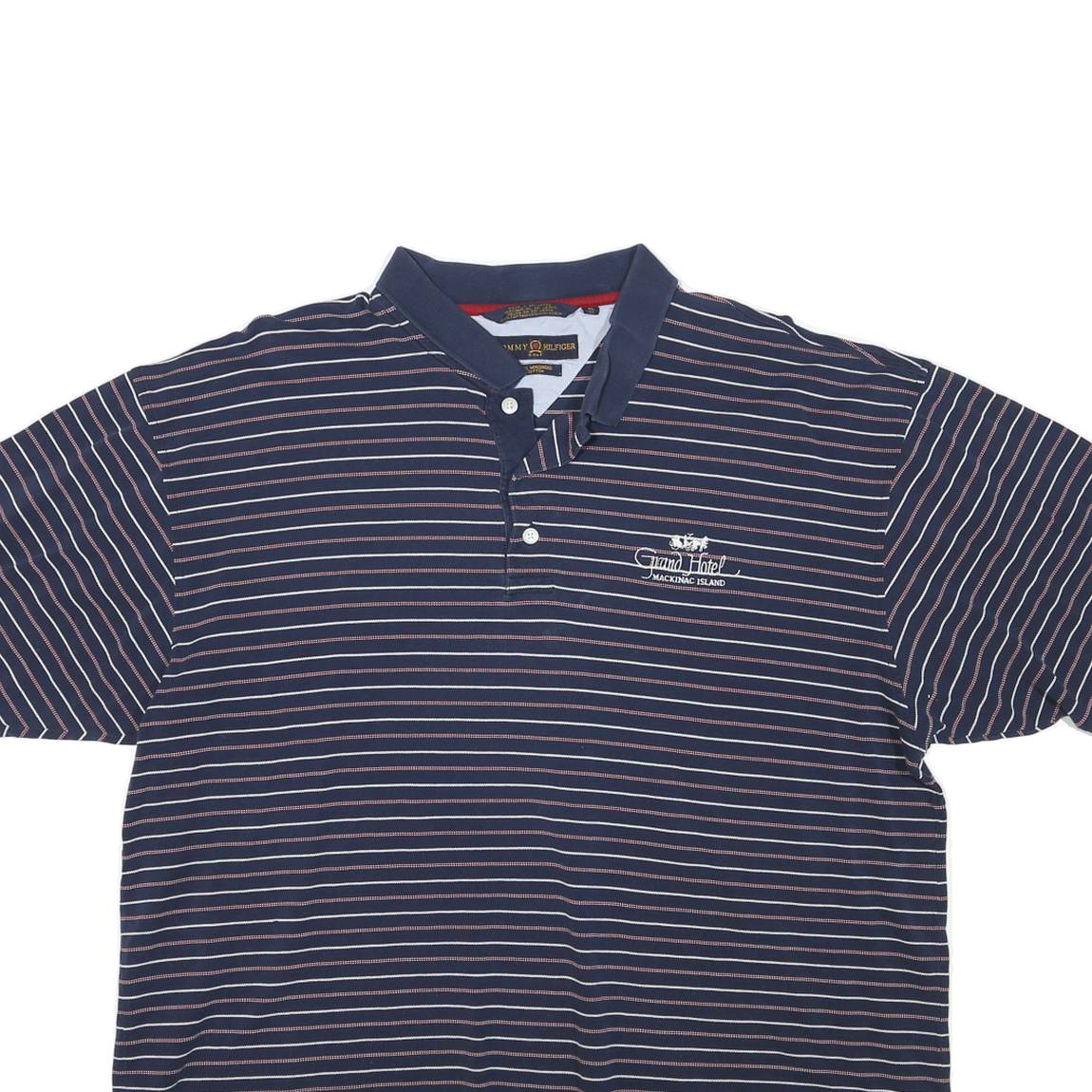 TOMMY HILFIGER Mens Blue Striped Short Sleeve Polo Shirt XL Cotton Jersey Band