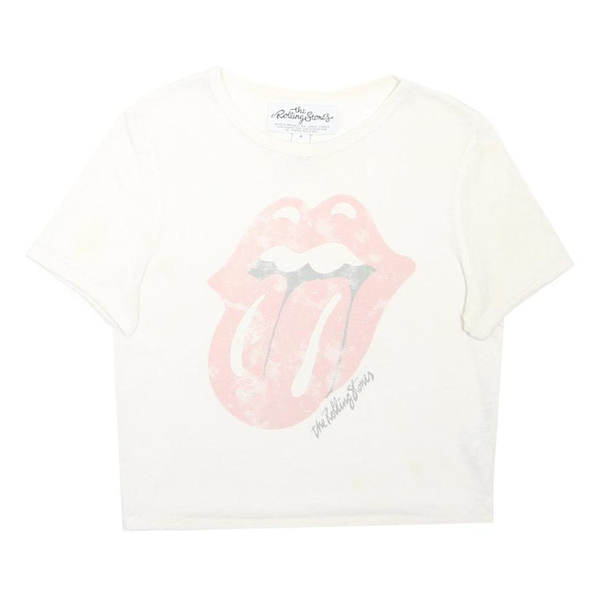 THE ROLLING STONES Womens White Pink Graphic T-Shirt M Short Sleeve Crew Neck