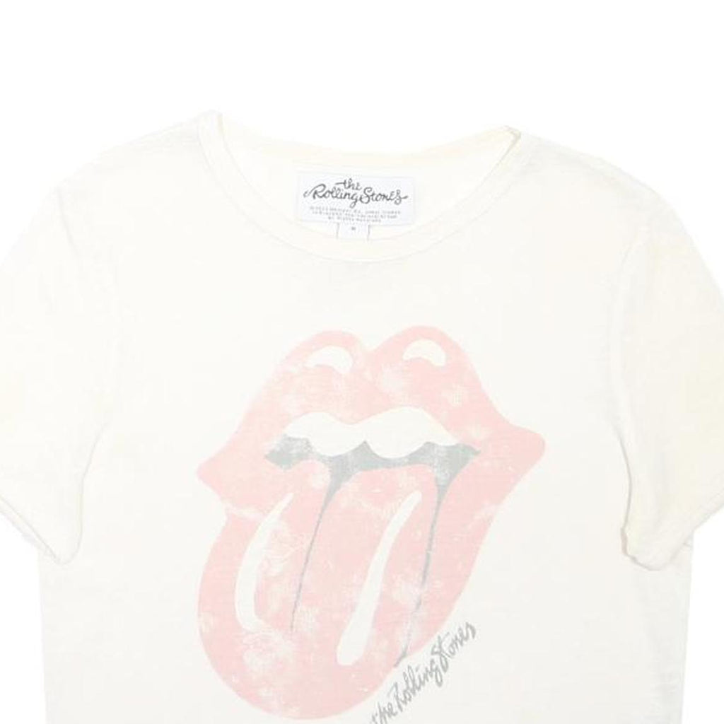 THE ROLLING STONES Womens White Pink Graphic T-Shirt M Short Sleeve Crew Neck
