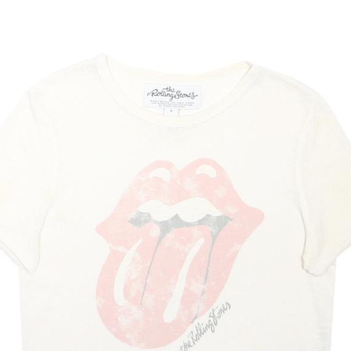 THE ROLLING STONES Womens White Pink Graphic T-Shirt M Short Sleeve Crew Neck