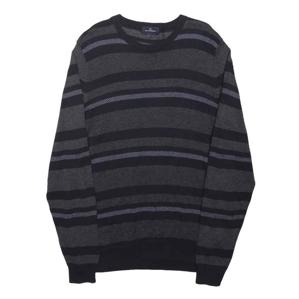BLUE HARBOUR Mens Black & Grey Patterned Cotton Blend Jumper Crew Neck Regular