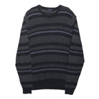 BLUE HARBOUR Mens Black & Grey Patterned Cotton Blend Jumper Crew Neck Regular