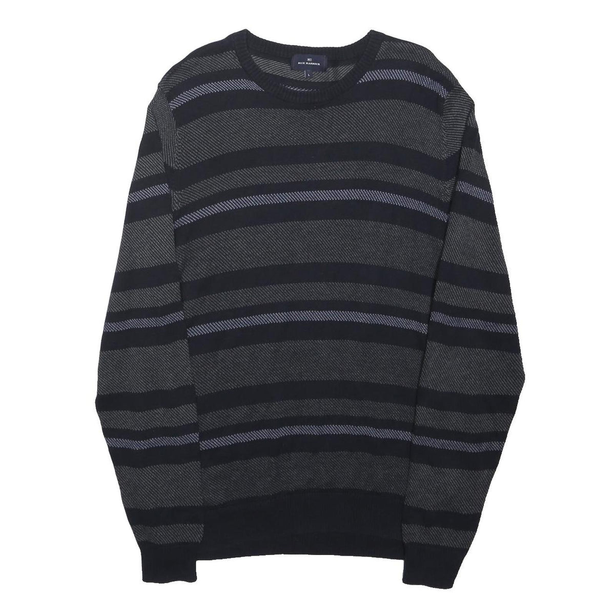 BLUE HARBOUR Mens Black & Grey Patterned Cotton Blend Jumper Crew Neck Regular