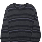 BLUE HARBOUR Mens Black & Grey Patterned Cotton Blend Jumper Crew Neck Regular