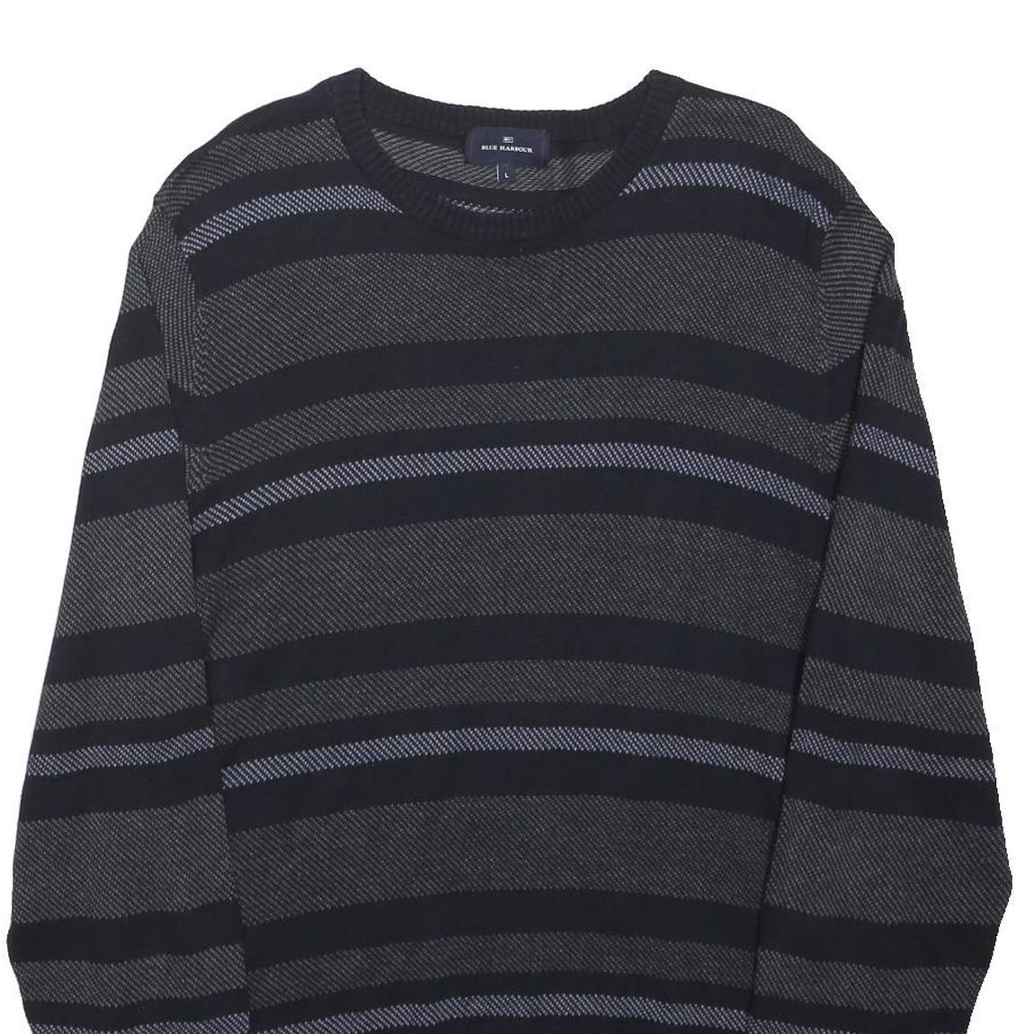 BLUE HARBOUR Mens Black & Grey Patterned Cotton Blend Jumper Crew Neck Regular