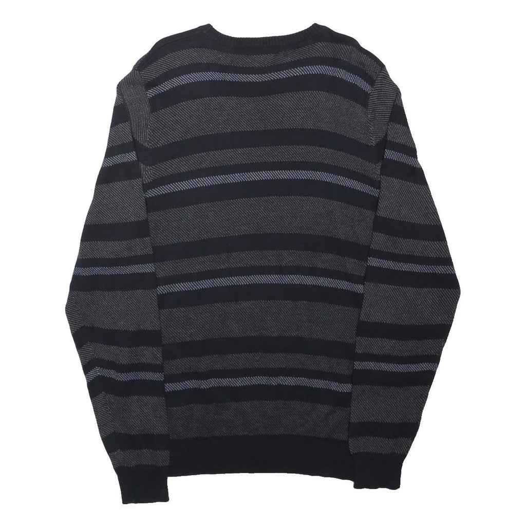 BLUE HARBOUR Mens Black & Grey Patterned Cotton Blend Jumper Crew Neck Regular