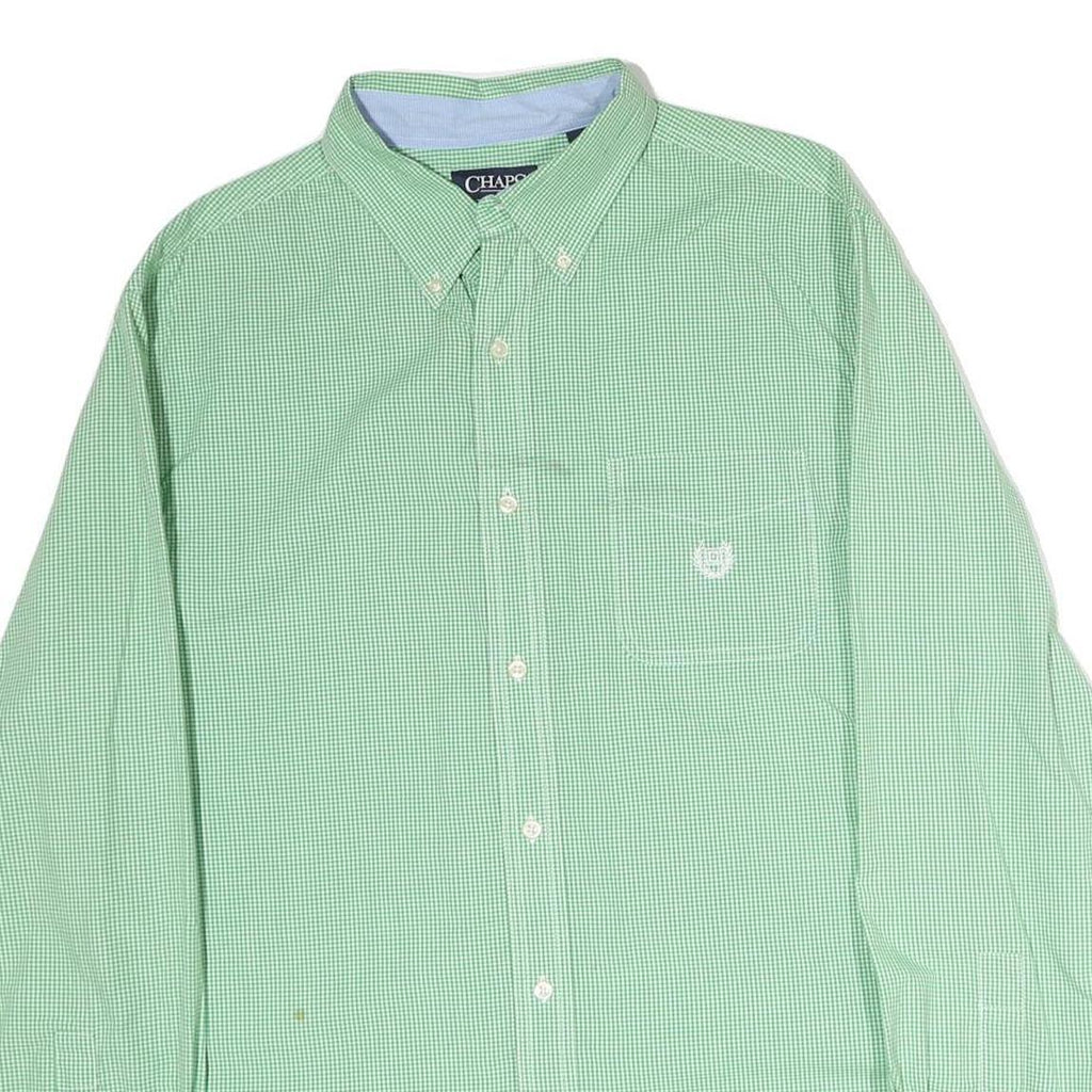 CHAPS Mens Green & White Check Shirt L Button-Down Collar Long Sleeve Cotton