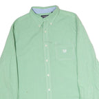 CHAPS Mens Green & White Check Shirt L Button-Down Collar Long Sleeve Cotton
