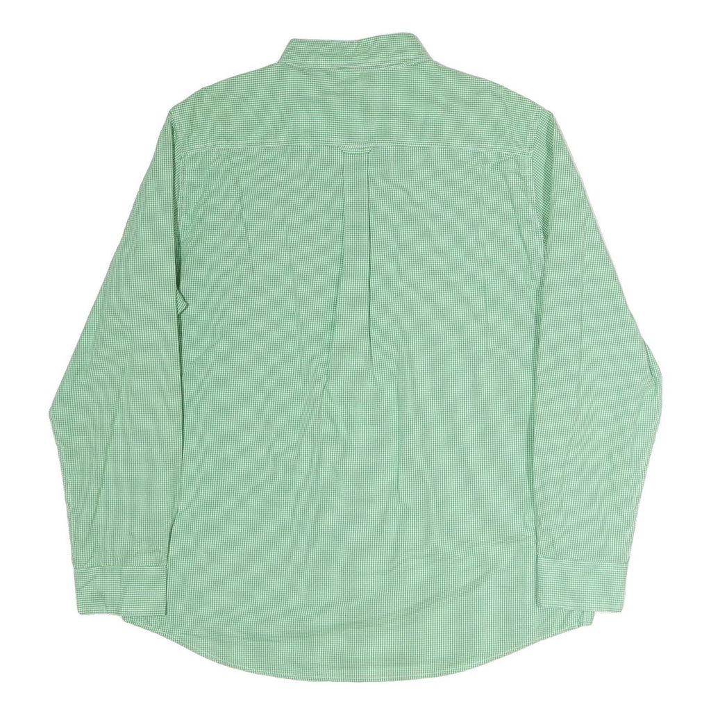 CHAPS Mens Green & White Check Shirt L Button-Down Collar Long Sleeve Cotton