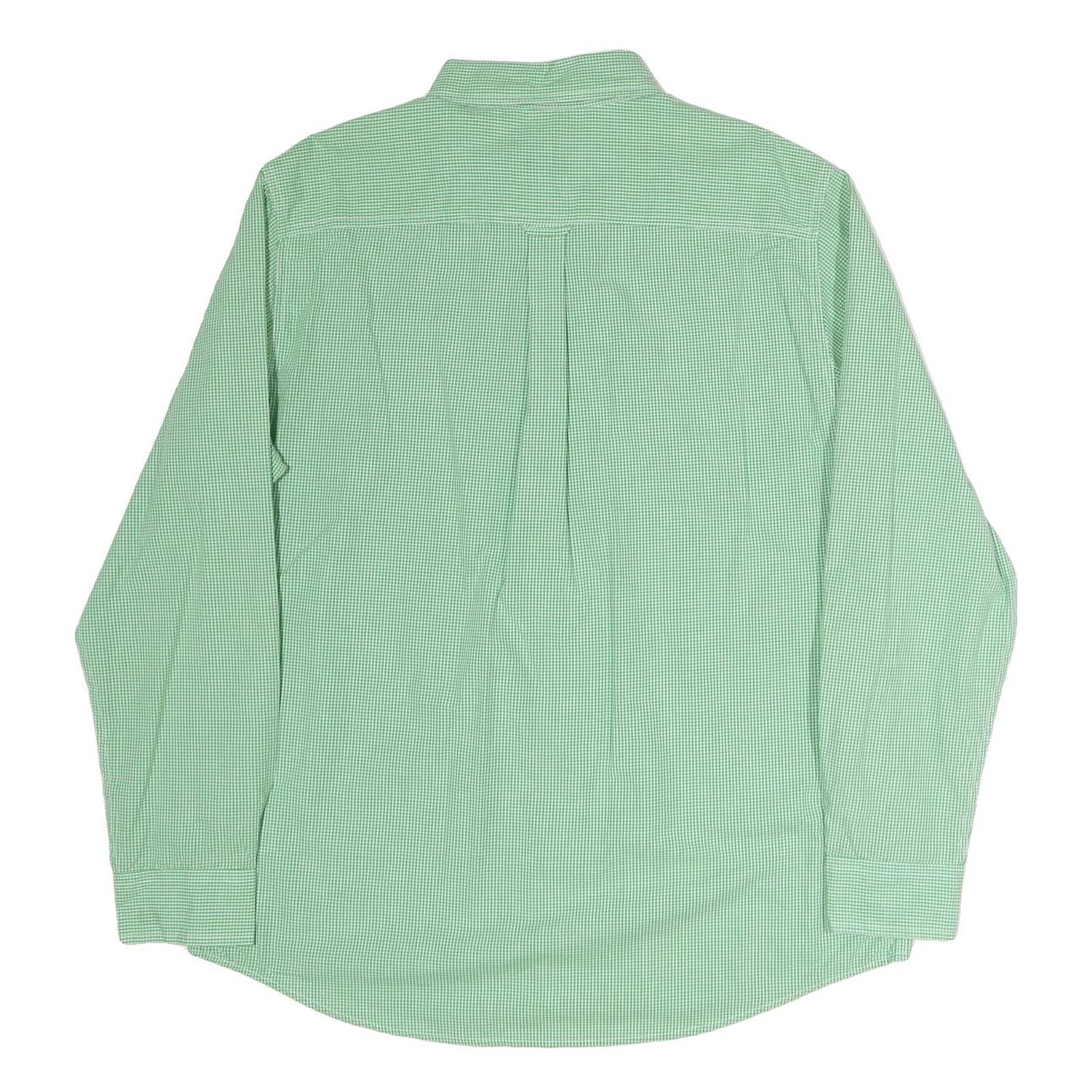 CHAPS Mens Green & White Check Shirt L Button-Down Collar Long Sleeve Cotton