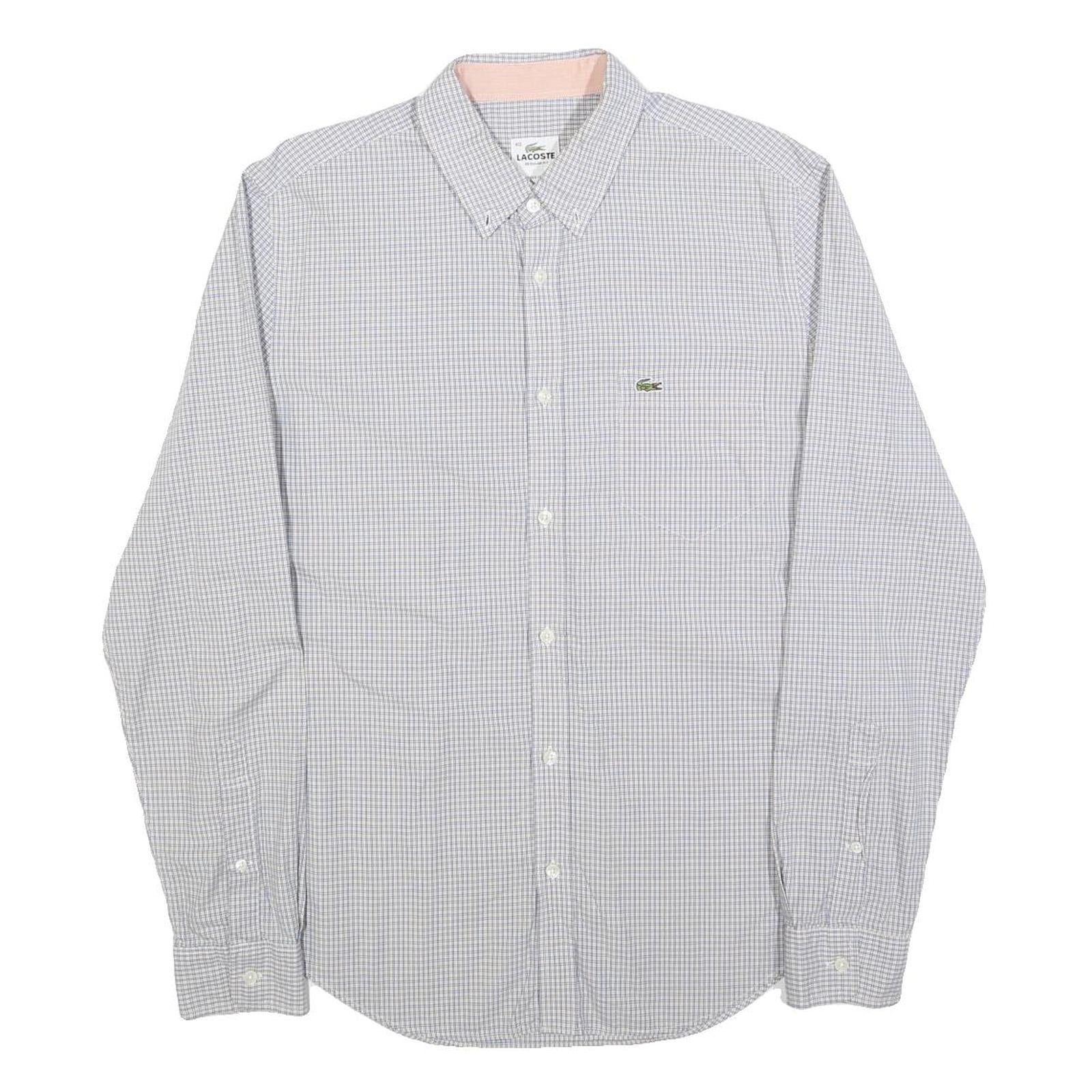 LACOSTE Mens White & Blue Checked Shirt M Button Down Collar Long Sleeve Cotton