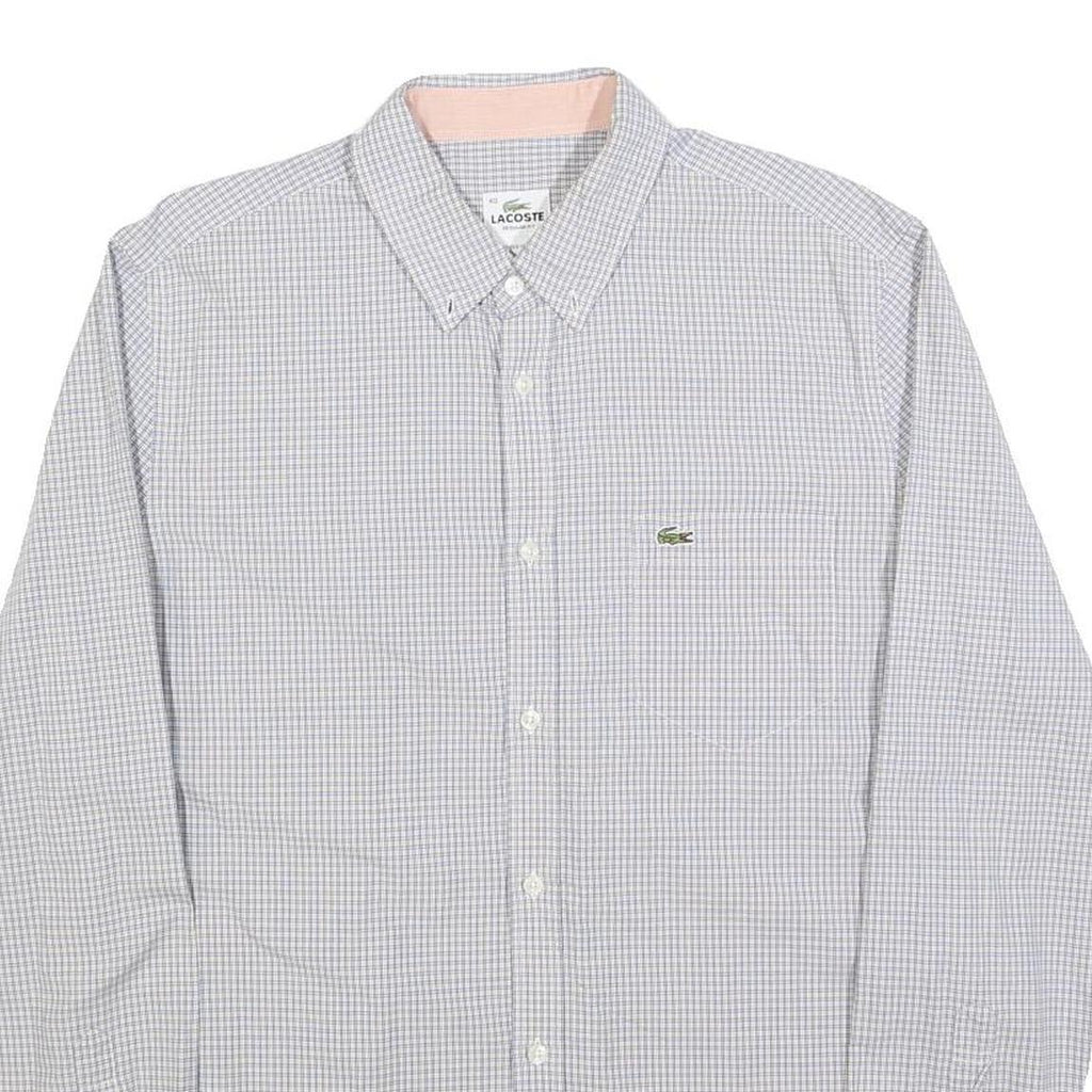 LACOSTE Mens White & Blue Checked Shirt M Button Down Collar Long Sleeve Cotton