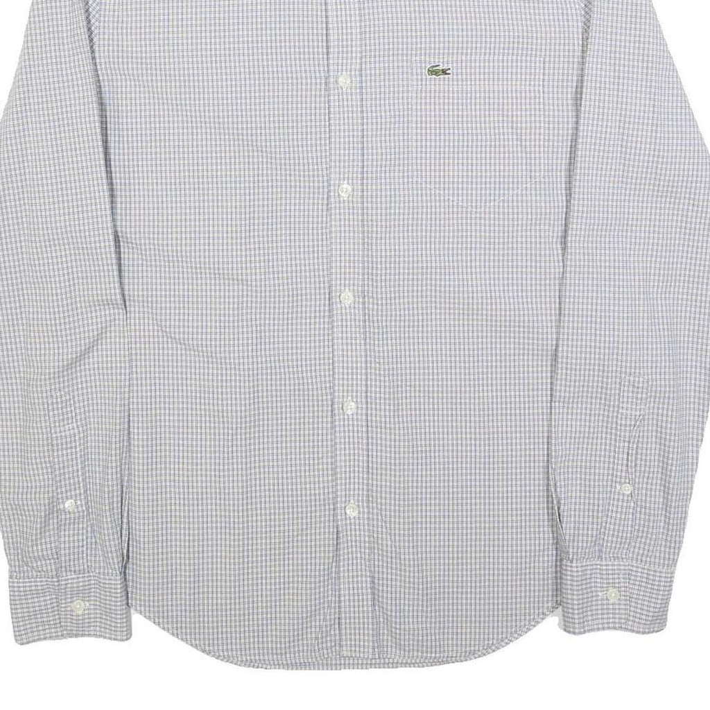 LACOSTE Mens White & Blue Checked Shirt M Button Down Collar Long Sleeve Cotton