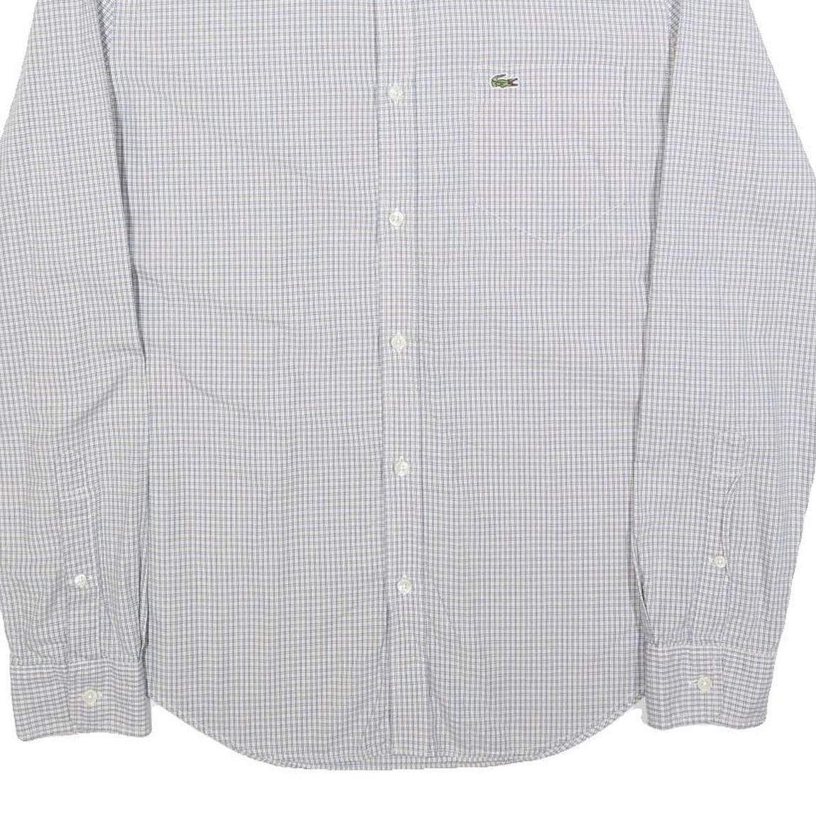 LACOSTE Mens White & Blue Checked Shirt M Button Down Collar Long Sleeve Cotton