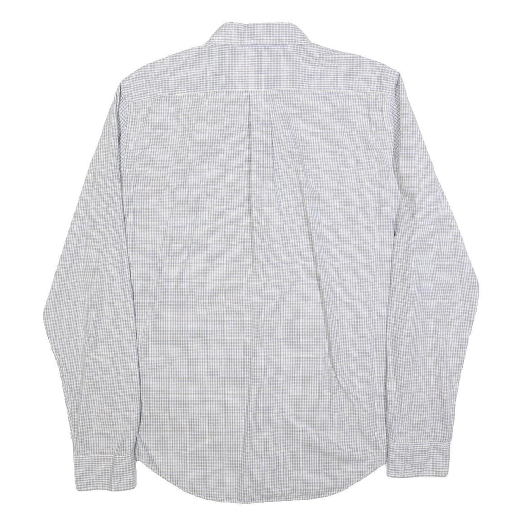 LACOSTE Mens White & Blue Checked Shirt M Button Down Collar Long Sleeve Cotton