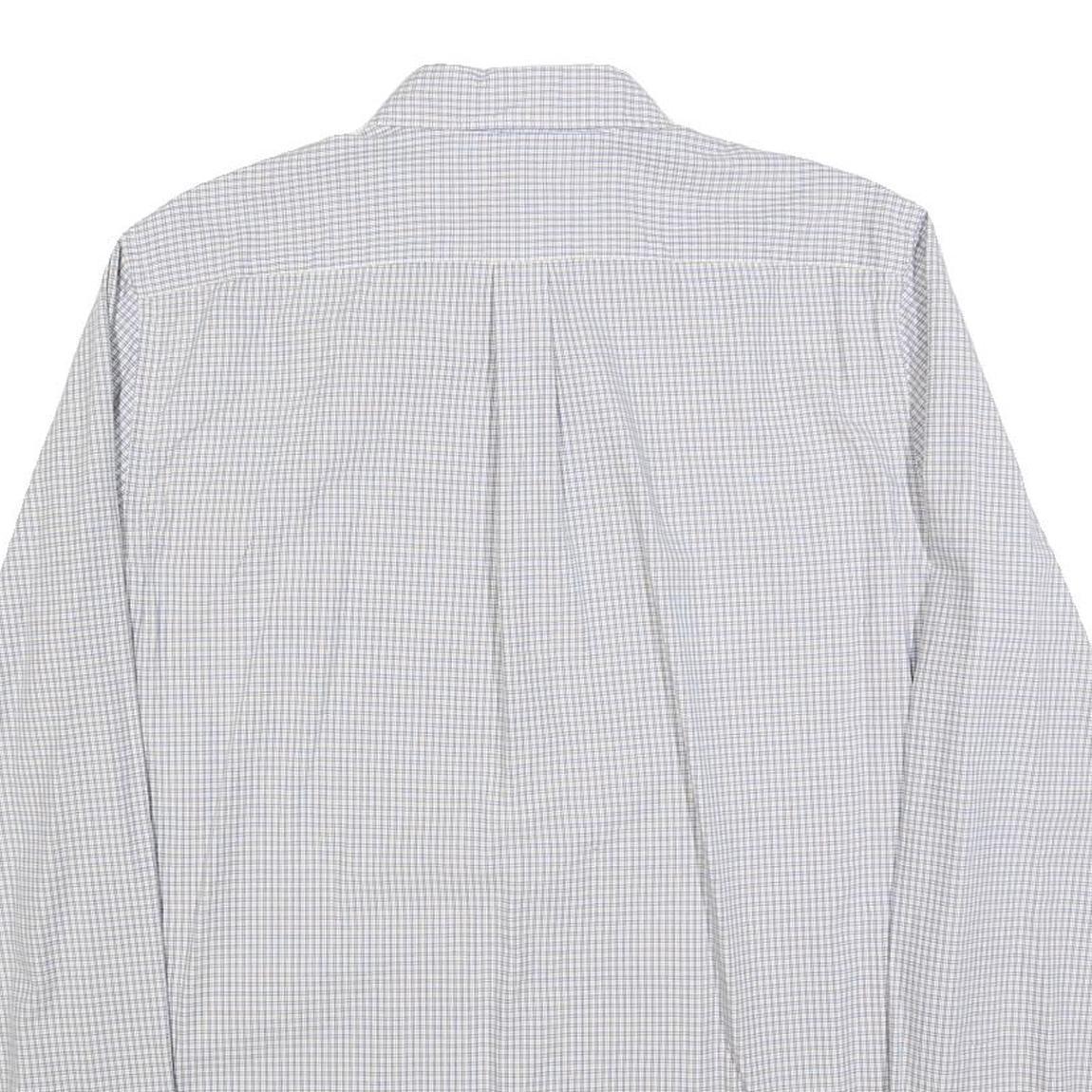 LACOSTE Mens White & Blue Checked Shirt M Button Down Collar Long Sleeve Cotton