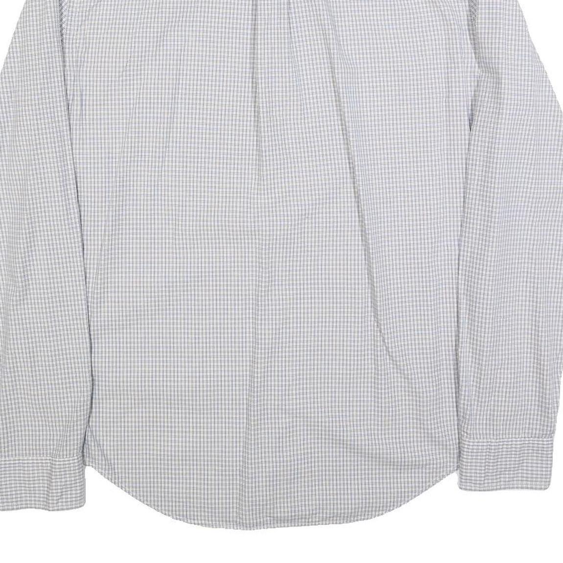LACOSTE Mens White & Blue Checked Shirt M Button Down Collar Long Sleeve Cotton