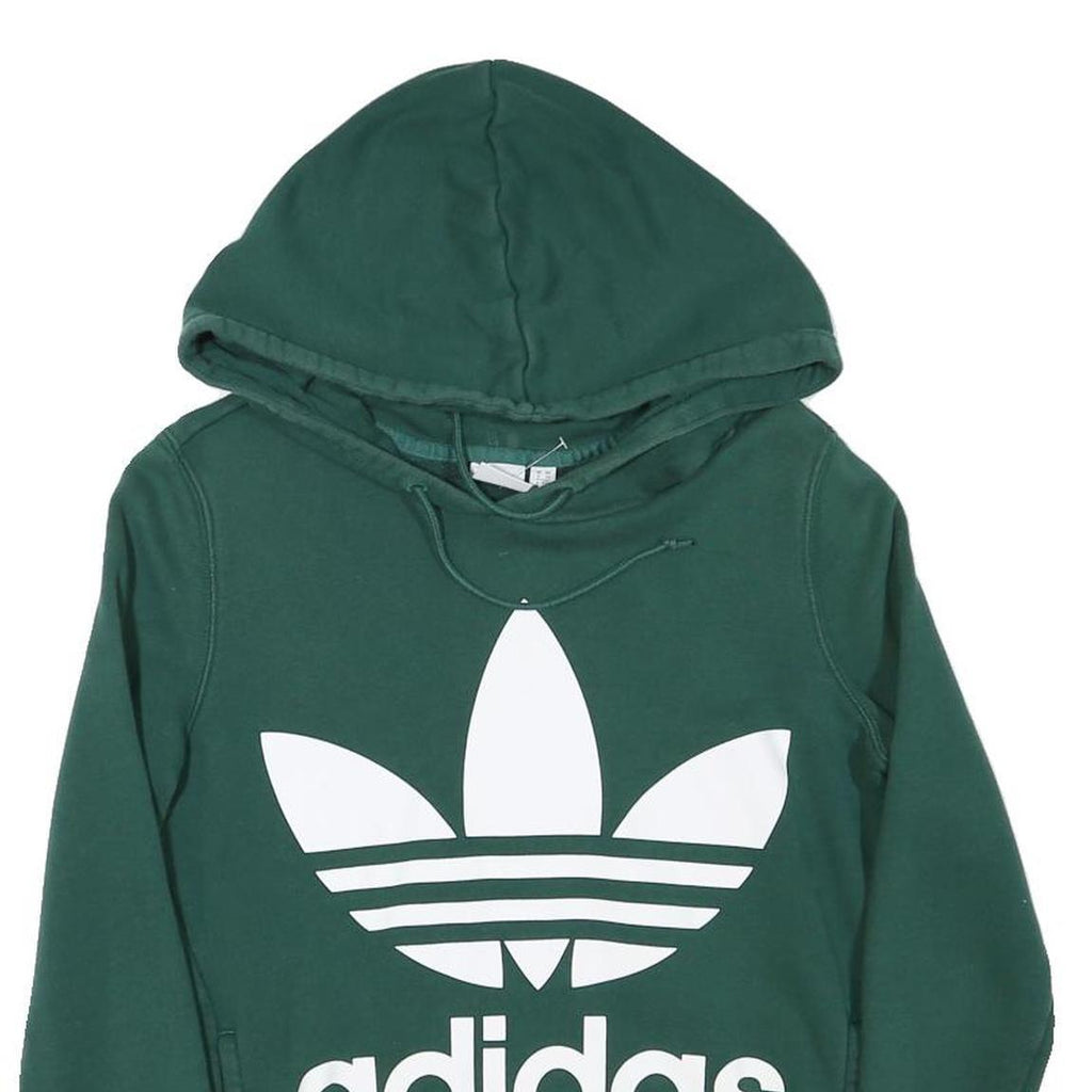 ADIDAS Womens Green Hoodie UK 6 Cotton Blend Pullover Classic Logo Sweatshirt