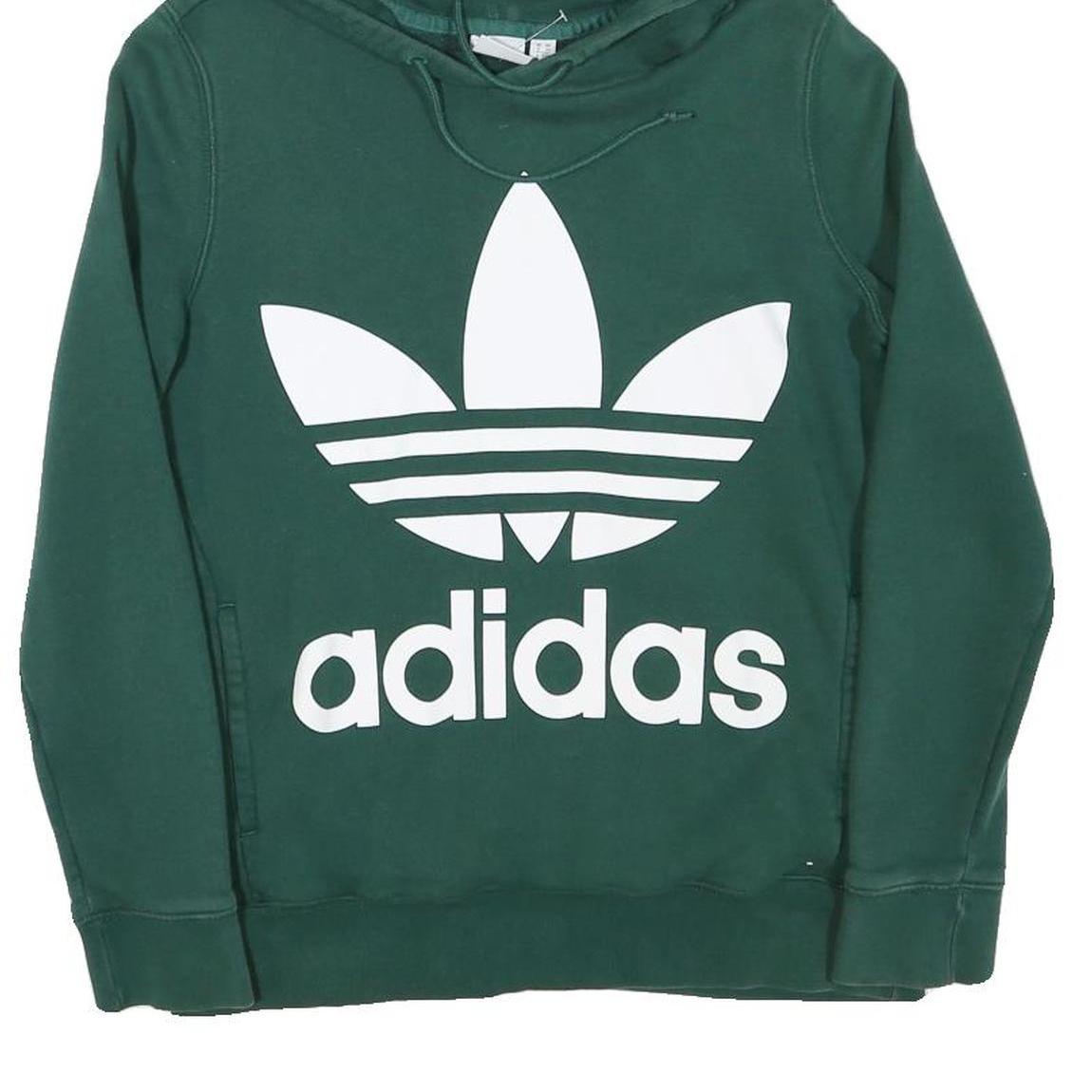 ADIDAS Womens Green Hoodie UK 6 Cotton Blend Pullover Classic Logo Sweatshirt